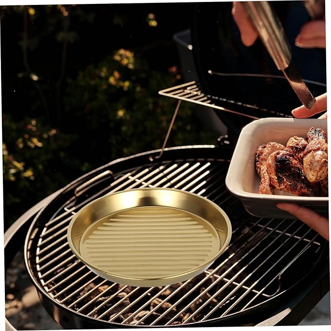 Mobestech Golden Stainless Steel Steak Plate Round Serving Tray for Seafood and Snacks Elegant Design for Family Meals and Outdoor Bbqs and Portable Dinner Plates