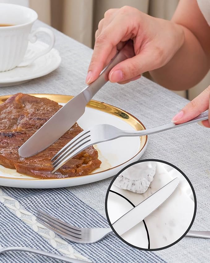 20-Piece Matte Silverware Set for 4, Stainless Steel Rustic Flatware, Modern Cutlery Utensils, Spoons and Forks for Restaurant, Dishwasher Safe