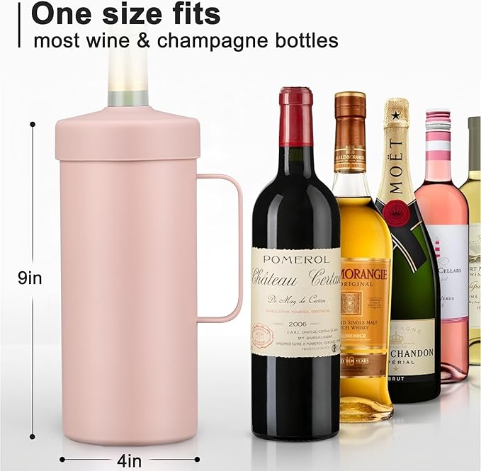 2 IN 1 Wine Chiller Single Bottle and Travel Tumbler, 42oz Stainless Steel Iceless Cooler Wine Bottle, Insulated Mug with Lid, Keep Wine Cold up to 6 Hours Fits Most Wine Bottles Gift for Wine Lovers