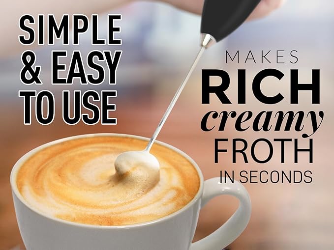 Zulay Kitchen Milk Frother Handheld Electric Whisk with AA Duracell Batteries – Durable Drink Mixer for Coffee, Lattes, Cappuccinos & More - Black