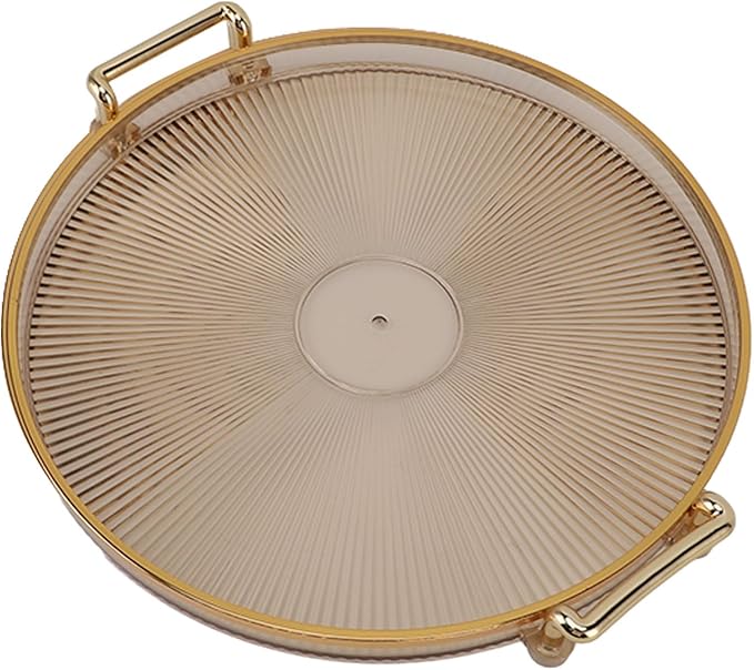 Dioche Elegant Round Serving Tray with Gold Handle and Golden - Multifunctional Display Tray for Fruits, Desserts, Snacks, and Decor (Amber)