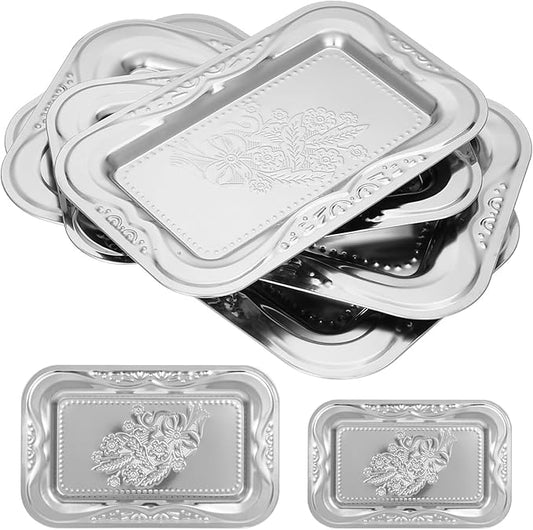 6 Pack Silver Serving Trays Set, Floral Engraved Mirror Decorative Tray Party Platters for Whiskey Cookies Food Dessert Fruit Cupcake Weddings Table Parties Display