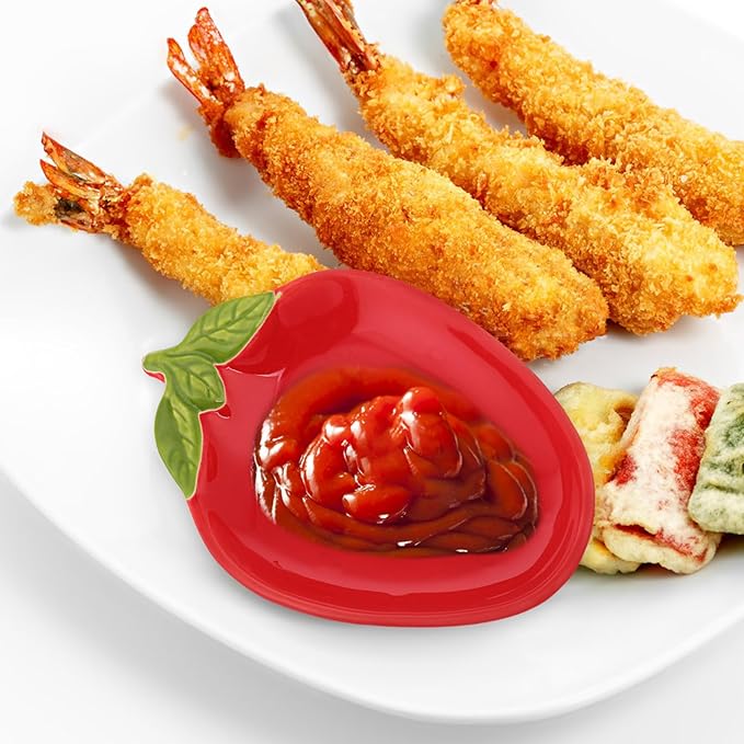Hemoton 4pcs Creative Strawberry Ceramic Snack Plates Appetizer Dishes for Sushi Desserts and Sauces for Home Restaurant and Party Use