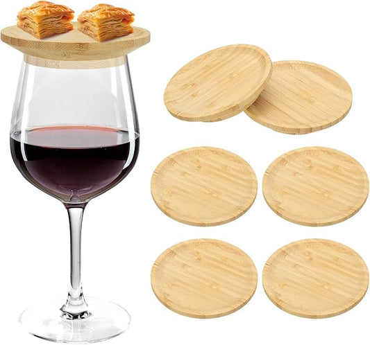 uxcell Wine Glass Charcuterie Lids, 4 Inch Wine Glass Covers Bamboo Appetizer Plates for Family Gatherings, Bars, Restaurants Party 6Pcs