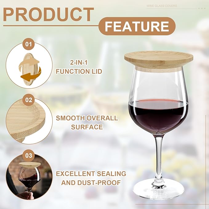 uxcell Wine Glass Charcuterie Lids, 4 Inch Wine Glass Covers Bamboo Appetizer Plates for Family Gatherings, Bars, Restaurants Party 8Pcs