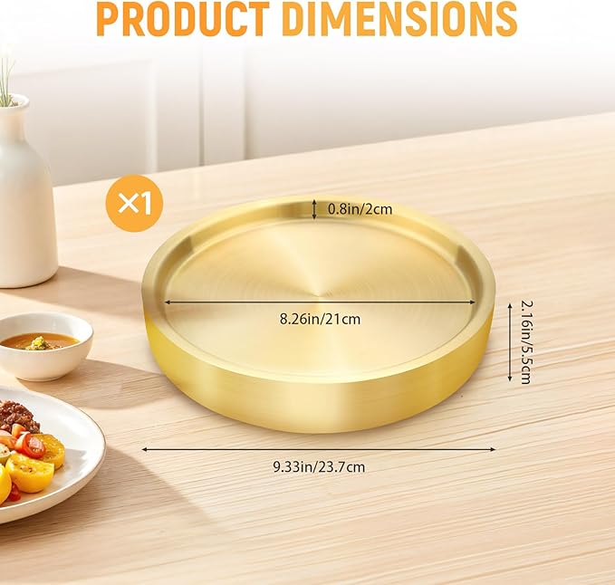 9.4" Stainless Steel Chilled Serving Trays for Parties Containers, Round Gold Ice Tray for Food Buffet Bowls Box Platter Server Cold Ice Vegetable Fruits Snacks Shrimp Cocktail Fridge (Gold)
