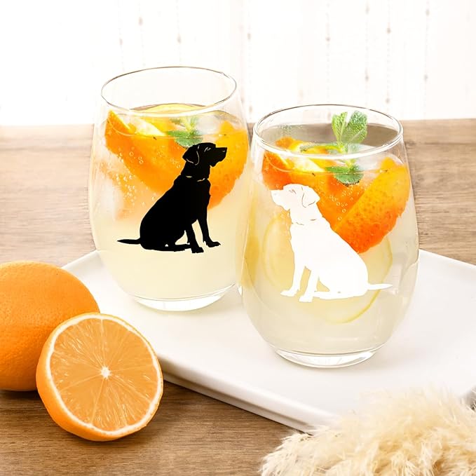 Futtumy Labrador Retriever Wine Glasses - Set of 2, Gifts for Dog Lovers for Christmas, Birthday, Mother's Day - 17Oz Women's Wine Glasses