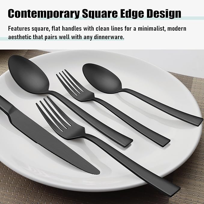 VeSteel 25Pcs Matte Black Silverware Set with Serving Utensils, Stainless Steel Flatware Set Service for 4, Metal Cutlery Eating Utensils Tableware Includes Forks/Spoons/Knives/Hostess Set