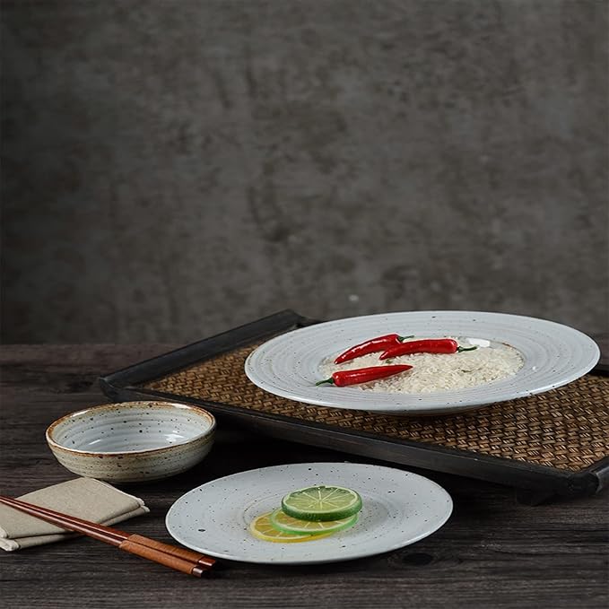 Dinnerware Sets, Porcelain Bowls and Plates Sets, Ceramic Dinnerware Set Retro, 16 Pcs Stoneware Dishes Set for 4, Plate/Bowl Tableware Combination Set for Family Party