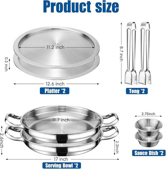 2-Set 12 Inch Shrimp Cocktail Serving Dish with Ice Tray, Cold Chilled Serving Trays, Cooling Platter Charcuterie Board for Appetizer Oyster Salad Buffet Parties, Dishwasher Safe, Stainless Steel