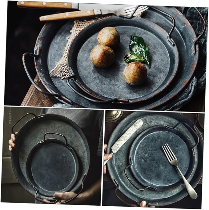 1Pc Retro Home Food Plate Silver Serving Tray for Bread Desserts Jewelry Display for Parties Weddings and Restaurants Easy to Clean and Reusable