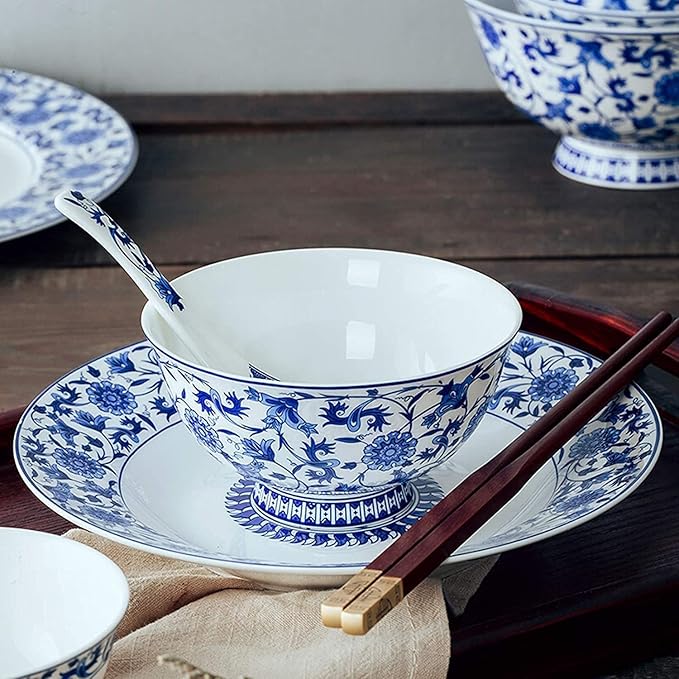 Dinnerware Set Dinner Party Tableware Service Set Ceramics Dinner Sets, 26 Pieces Blue and White Porcelain Dinnerware Set | Gift Box Steak Plate Cereal Bowl and Soup Bowl, FPYY2024040817