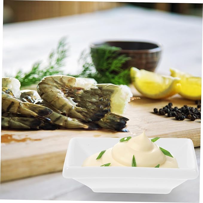 Zerodeko 6 Pcs 3-Inch Pure White Ceramic Snack Serving Tray Set Rectangular Sauce Dishes for Soy Sauce Spice Dish for Appetizers Dipping and Charcuterie Board