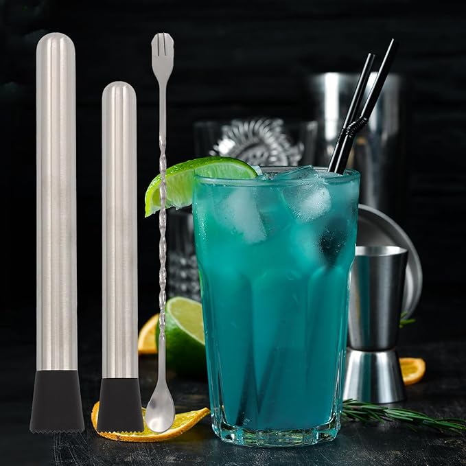 10 Inch & 8 Inch Stainless Steel Cocktail Muddler with 6 Mixing Spoon, Muddler for Cocktails and Lemonade Fruit Smasher for Drinks, for Mojito Lemon Milk Tea Bar Home Drink Making(10pcs)