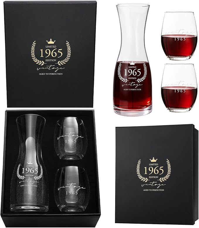 AW BRIDAL 60th Birthday Gifts for Women, 60th Birthday Decorations for Her, Vintage 1965 Wine Glasses 60 Year Old Birthday Gifts for Women Friend Sister Mom, Anniversary Wedding Gift for Couples