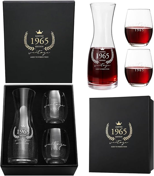 AW BRIDAL 60th Birthday Gifts for Women, 60th Birthday Decorations for Her, Vintage 1965 Wine Glasses 60 Year Old Birthday Gifts for Women Friend Sister Mom, Anniversary Wedding Gift for Couples