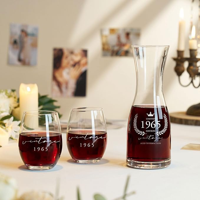 AW BRIDAL 60th Birthday Gifts for Women, 60th Birthday Decorations for Her, Vintage 1965 Wine Glasses 60 Year Old Birthday Gifts for Women Friend Sister Mom, Anniversary Wedding Gift for Couples