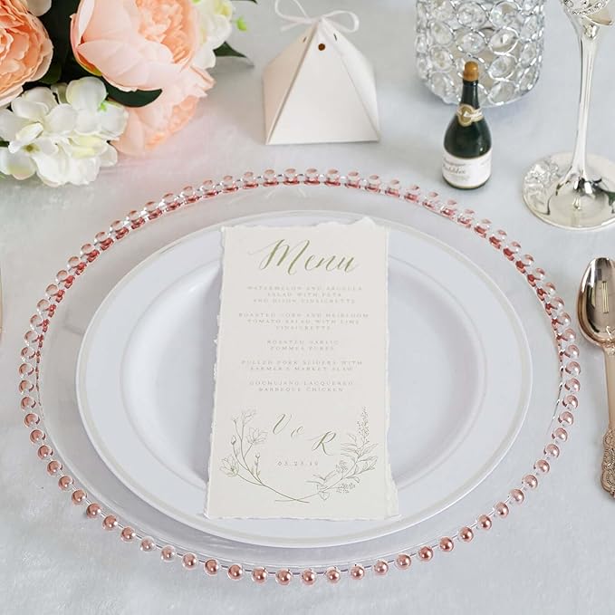 Efavormart 6 Pack 12" Rose Gold Acrylic Round Charger Plates With Beaded Rim Dinner Charger Plates