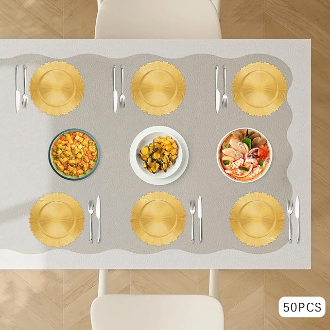 50 PCS Charger Plates Bulk, 13 Inch Plastic Round Charger Dinner Plates Jagged Edge Service Plates Decorative Chargers Bulk for Table Setting Wedding Party Event(Gold)