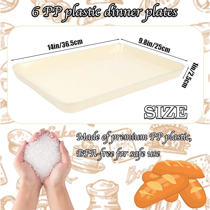 Serving Tray,6 Pack Plastic Serving Trays Food Tray Serving Platter, Party Platters Cafeteria Trays for Party, Kitchen, Entertaining, Fruit, Appetizer (14" L x 10" W x 1.1" H)