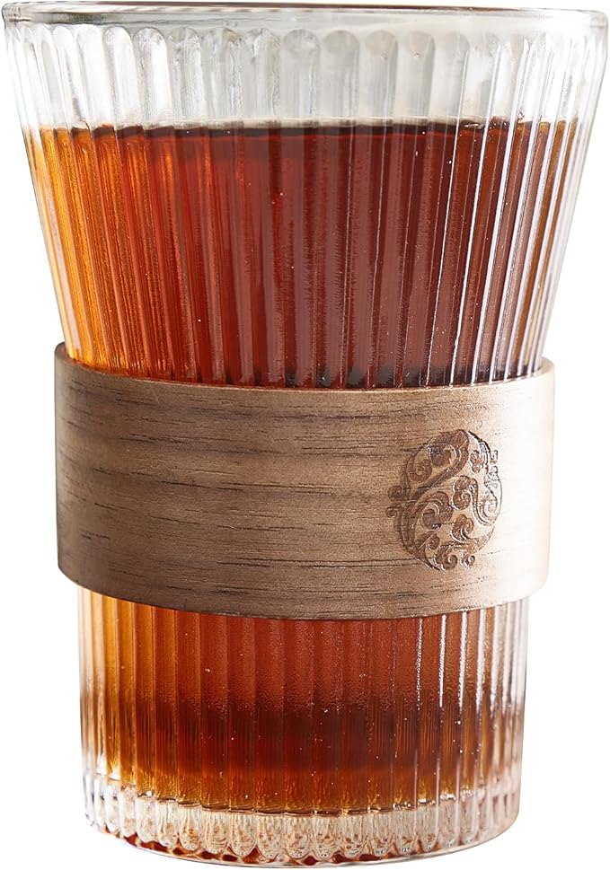 RDLBBS 1PCS Glass Coffee Mug 9oz with Bamboo Sleeve,Espresso Cups Drinking Cup set, Home Essential Glass Tumblers for Beer, Cocktail, Tea and Latte Clear