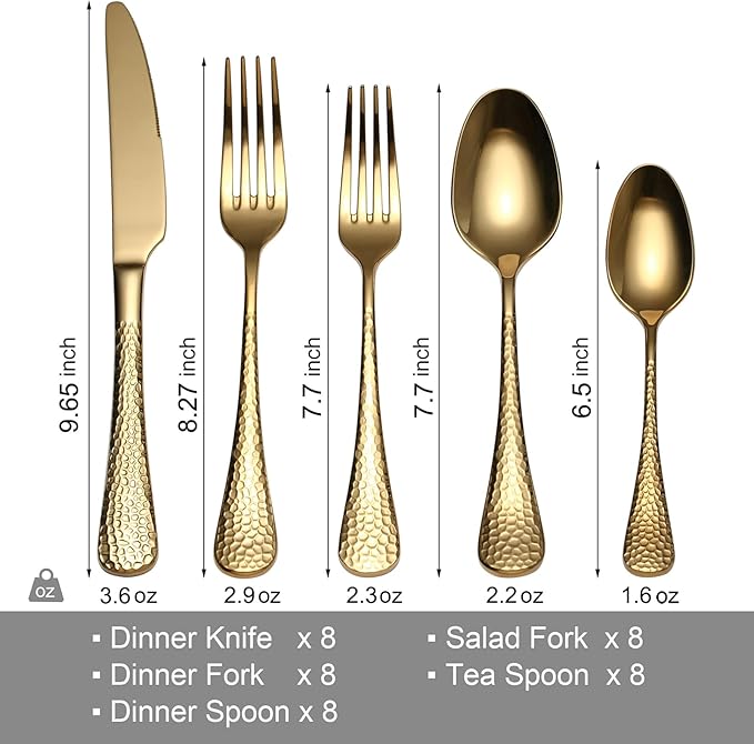 Quality Material Silverware Set with Squared Edge,18/10 Stainless Steel Cutlery Set,45 Piece Flatware Set,Service for 8,Dishwasher Safe(45)(gold)