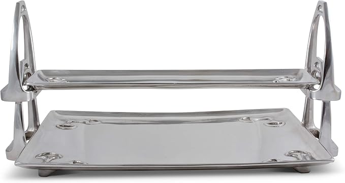 Arthur Court Horse Stirrup Metal Serving Tray for Serving Food, Snacks, Desserts Stackable Platter to Form Tier Cheese Stand - Silver Equestrian Style 4.5 inch x 17.5 inch
