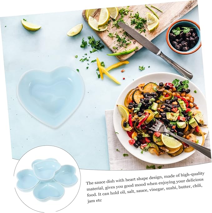 6pcs Heart Shaped Plate Sauce Container Serving Bowl Ceramic Appetizer Dishes Dessert Dish Bowl Seasoning Dishes Sushi Appetizer Plate Ceramics Dipping Sauce Bowl Purple re-usable (Color : Blu