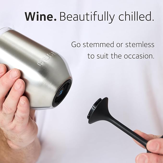Huski Wine Tumbler 2.0 | NEW | Award-winning Design with Detachable Stem | Premium Stainless Steel Wine Glass with Lid | Triple Insulated Tumbler | 12oz Capacity | Great Gift (Black)