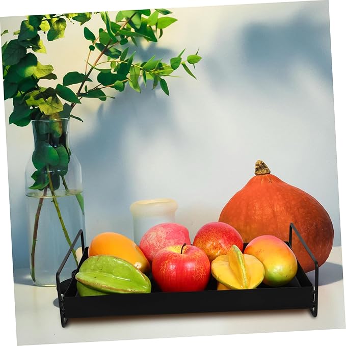 Mobestech Metal Serving Tray with Handles Decorative Tray for Coffee Table Snack Storage Holder Food Serving Platter Suitable for Fruits and Beverages