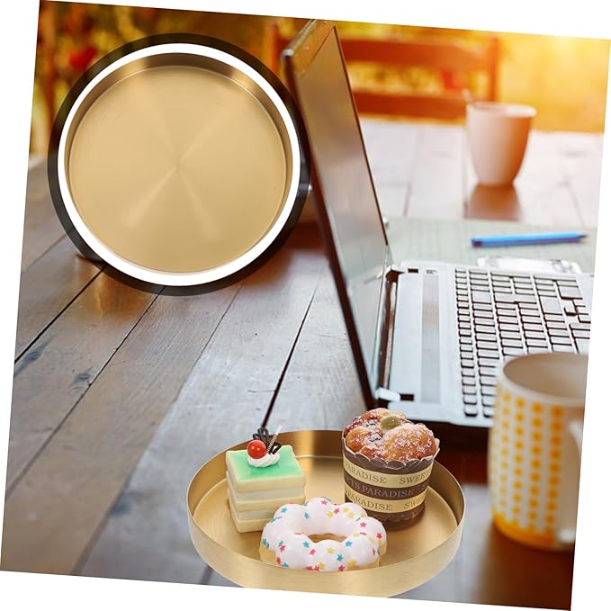 PartyKindom 8-Inch Gold Round Storage Tray, Metal Tiered Serving Plate for Jewelry Perfume and Makeup, Decorative Coffee Table Tray for Fruit and Dessert, Modern Home Decor Organizer