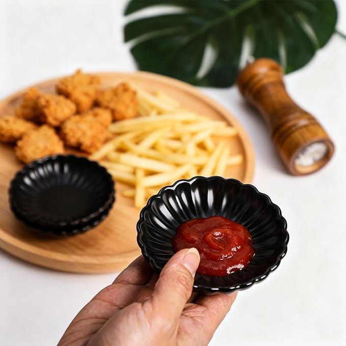 Gaolinci 3.5 Inches Flower Shape Ceramic Sauce Dish,Mini Side Seasoning Dish,Snack Serving Dishes,Porcelain Small Saucer Set(Set of 4)