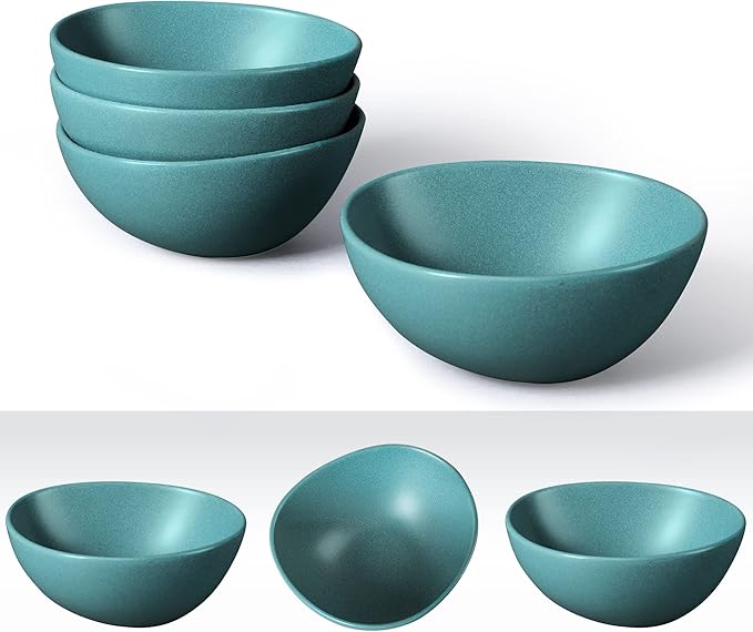 fanquare 22oz Green Matte Salad Bowls Set of 4, Porcelain Kitchen Serving Bowl for Pasta, Soup, Prep, Ramen, Microwave Safe, 6.5"