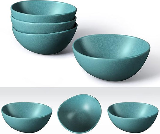 fanquare 22oz Green Matte Salad Bowls Set of 4, Porcelain Kitchen Serving Bowl for Pasta, Soup, Prep, Ramen, Microwave Safe, 6.5"