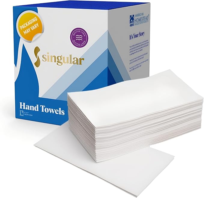 AMERICAN HOMESTEAD Disposable Hand Towels for Bathroom - White Linen-Like Guest Napkins - Ideal Paper Dinner Napkins or Bathroom Towels for Guests - 450 Count - Quilted - 15.5" x 12"