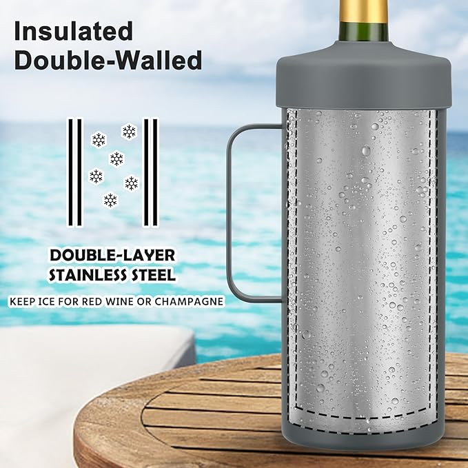 2 IN 1 Wine Chiller Single Bottle and Travel Tumbler, 42oz Stainless Steel Iceless Cooler Wine Bottle, Insulated Mug with Lid, Keep Wine Cold up to 6 Hours Fits Most Wine Bottles Gift for Wine Lovers