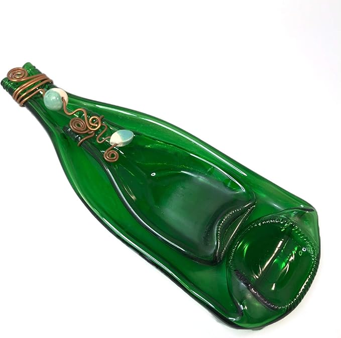 Set of 2 Nesting Appetizer Plates or Ergonomic Dishes for Olives Slumped Glass Bottles Aqua Beads
