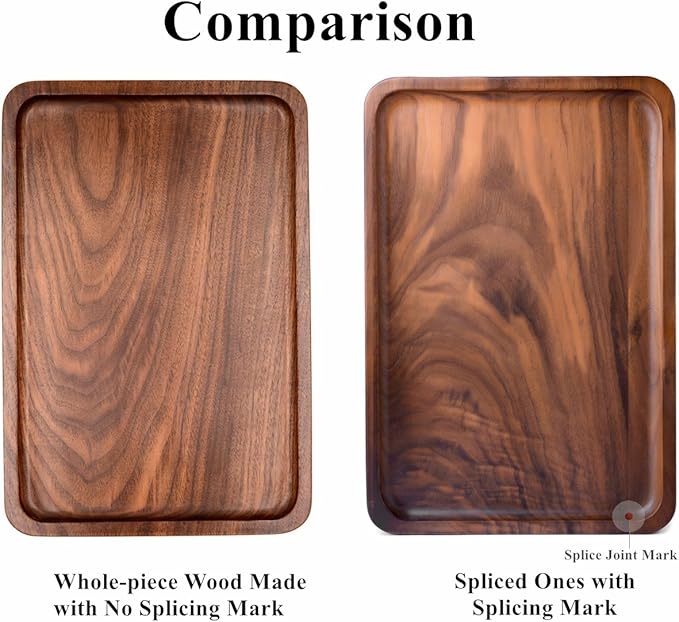 Bamber Wood Serving Tray Wooden Decorative Coffee Tea Platter Whole-Piece Black Walnut 13.4 x 9 Inches