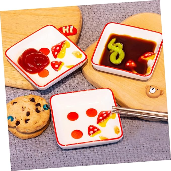 2pcs Sauce Dish Mushroom Ceramic Plates Appetizer Dishes for Cottagecore Kitchen