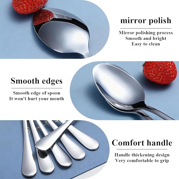 Berglander Dinner Spoons Set 24pcs, 7.36" Food Grade Stainless Steel Silverware Soup Spoon Tablespoon for Home, Kitchen or Restaurant Mirror Polished, Dishwasher Safe