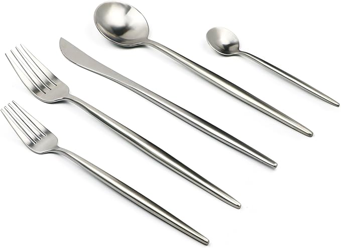 20-Piece 18/10 Stainless Steel Silver Flatware Set, Serive for 4, With Fork Spoons Knife Teaspoon Dessert Fork for Home Kitchen Restaurant Hotel