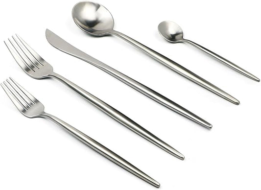 20-Piece 18/10 Stainless Steel Silver Flatware Set, Serive for 4, With Fork Spoons Knife Teaspoon Dessert Fork for Home Kitchen Restaurant Hotel