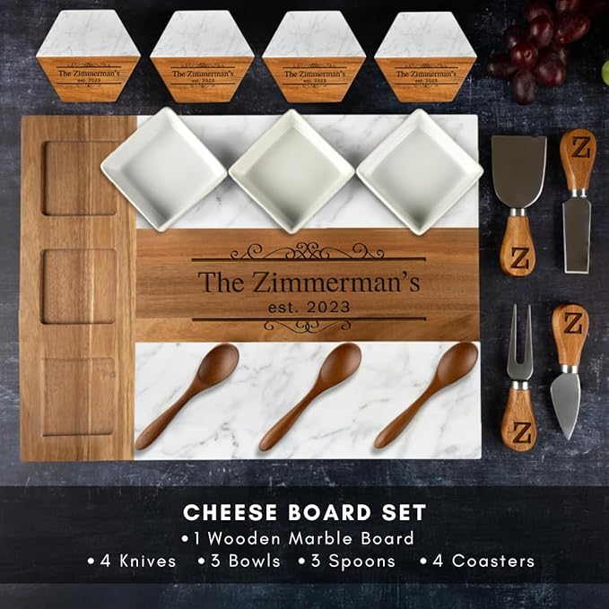 Personalized Charcuterie Board, Marble Cheese Boards for Bridal Shower Gifts, Perfect Housewarming Gifts for Couples, Custom Wedding Gifts, New Home Gift for Christmas