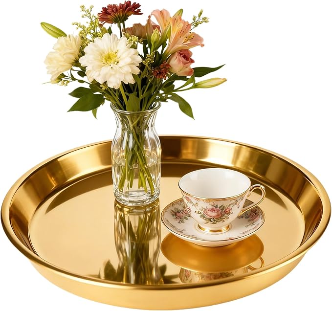 Gold Round Serving Tray, 15", 1 Pack