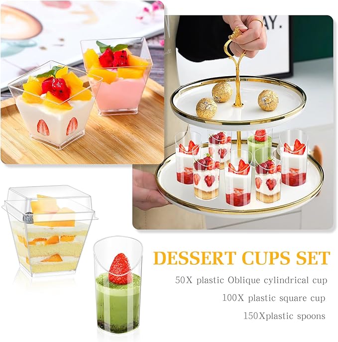 tchrules 400 Packs Dessert Cups with Lids, 5oz Mini Clear Plastic Dessert Cup Parfait Appetizer Cups for Serving Fruit Trifle Mousse Ice Cream and Pudding (300)