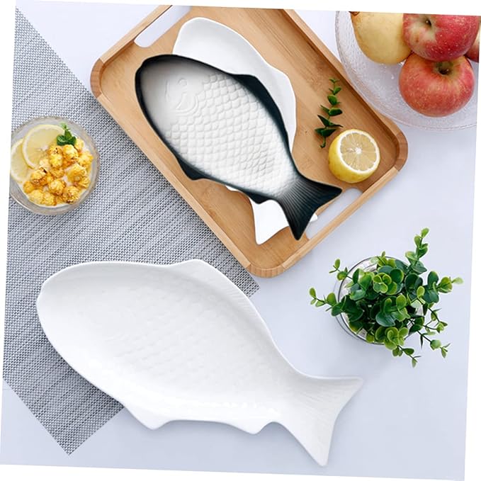 Zerodeko Ceramic Fish Shaped Dish Dark Green Creative Plate for Snacks Appetizers for Home Dining Parties and Restaurants Multi-functional Tableware