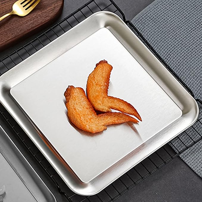 Appetizer Tray, Stainless Steel Food Serving Tray Rectangular Mirrored Silver Tray Decorative Serving Platters for Party Fruit Cake(L)