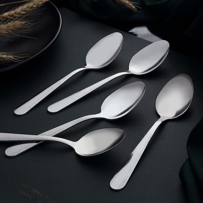 Unokit Dinner Spoons Set Silverware - 24-Piece (6.7 inch) Stainless Steel Spoon, Dessert, Table, Silverware Spoons Only for Home, Kitchen or Restaurant - Mirror Polished, Dishwasher Safe