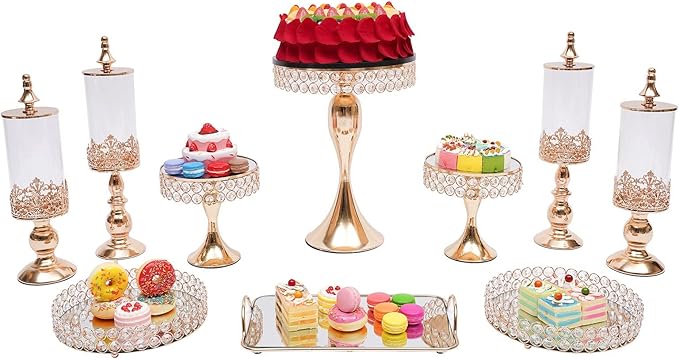 10 Pack Cake Stands Set Metal Cupcake Holder Cake Tray Crystal with Acrylic Mirror, Dessert Display Plate Decor Serving Platter for Party Wedding Birthday Baby Shower Celebration Home Decoration