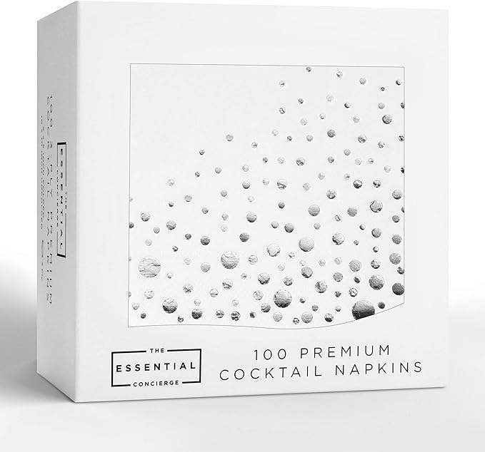 Stylish Silver & White Cocktail Napkins - 100 Disposable 5x5 Inch Wedding Napkins